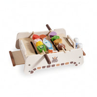 Wooden Barbecue Toy Grill Storage Friendly Play Barbecue Set with Skewers Compact Toy Grill for Playroom