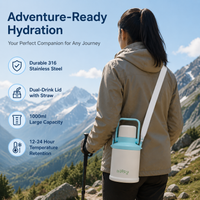 Insulated Water Bottle, Metal Water Bottle with Handle, Leakproof 316 Stainless Steel for Outdoor Sports, Camping