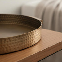 Round Hammered Tray Gold Finish Round Decorative Tray Versatile Use Home Decor for Hotel, Living Room