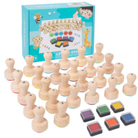 Wooden Alphabet Stamp Set Early Learning Wooden Letter Stamps Bright Alphabet Stamps for Young Learners, Homeschool