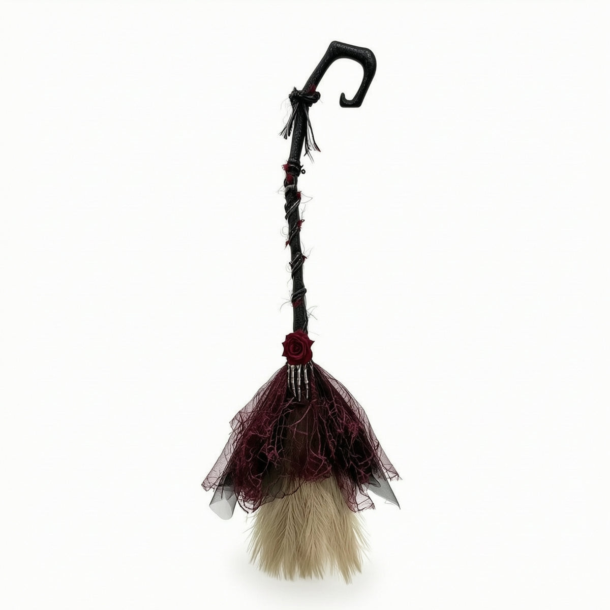 Witch Broom with Mesh Skirt Handheld Gothic Witch Broom Cosplay Masquerade for Cosplayers, Stage Costumes, Photo Shoots