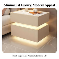 Modern Design Illuminated Nightstand with Drawers Built-in LED Lighting Illuminated Smart End Table Spacious Drawer Storage Bedside Cabinet High Gloss Finish for Homeowners, Tech Enthusiasts, Students, Apartment, Hotel Room, Home Office