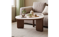 Round Coffee Table Modern Coffee Table with Slab Surface Minimalist Furniture for Living Room, Small Areas