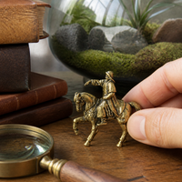 Brass Genghis Khan Miniature Figurine on Horseback for Micro Landscape Decor