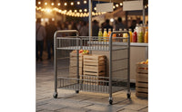 Folding Utility Cart with Wheels Foldable Two Tier Rolling Cart Space Saving for Vendors, Snack Counters