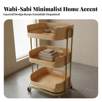 Wooden Beauty Trolley Minimalist Rustic Design 3 Tier Rolling Cart Solid Wood Trays Salon Trolley Cart for Facial Care Facility, Wellness Center