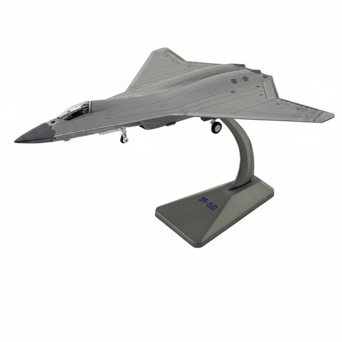 Highly Detailed J-50 Stealth Fighter Model Collectible Grade 1:100 Scale Fighter Jet Display Stand Included Diecast Alloy Airplane for Collectors, Aviation Enthusiasts, Desktop, Office