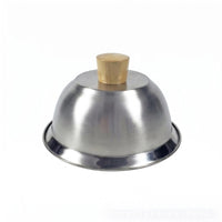 Wooden Knob Stainless Steel Burger Cover Brushed Body Burger Cover Polished Rim Cheese Melting Dome Polished Shiny Finish for Grill, Flat-Top Surface, Stovetop