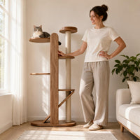 Wooden Cat Climber Climbing Tree Walnut Finish Cat Climbing Towers Structure Diagonal Ramp Pet Accessory