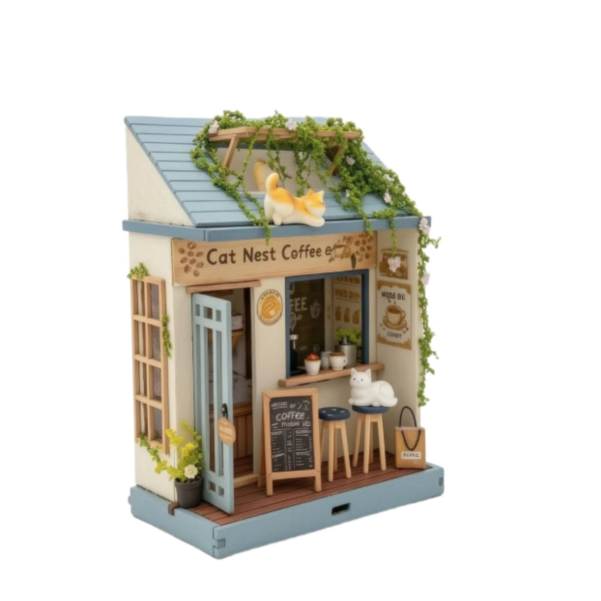 Miniature Coffee Shop Vintage Miniature Cafe Model Warm 3D Puzzle Model Kit for Tabletop Decor