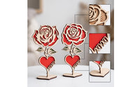 Laser-Cut Wooden Rose Heart Decor Romantic Heart-Shaped Wooden Sign with Stand Handmade Look Layered Wood Cutout Festive for Couples, Valentine's Day, Anniversary, Wedding Reception