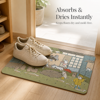 Diatomaceous Earth Bath Mat, Japanese Cartoon Cat Absorbent Quick-Dry Non-Slip Floor Mat for Home Bathroom Entryway