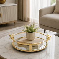 French Gold Metal Serving Tray with Handles, Rectangular Decorative Serving Tray, Mirror Coffee Table Decor, Perfume Trinket Vanity Tray
