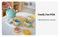 15 Pieces Early Education Wooden Afternoon Tea Set Educational Wooden Tea Set Paint Toy Teapot and Cups Realistic Design for Toddlers, Preschoolers, Playroom