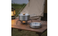 Folding Handle Stainless Steel Camping Cookware Set Lightweight Portable Backpacking Cook Set Compact Stainless Steel Mess Kit Easy to Clean for Campers, Hikers, Backpackers, Hiking, Picnic