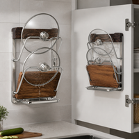 Walnut Wood & 304 Stainless Steel Wall-Mounted Pot Lid Holder with Drip Tray, No-Drill Kitchen Organizer for Cutting Boards