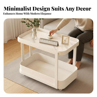 Movable with casters 2-Tier Rolling Stand Mobile 2-Tier Oval Trolley Luxury Design Wheeled Side Table Multi-Functional for Apartment Dwellers, Homeowners, Party Hosts, Living Room, Bedroom, Office, Kitchen