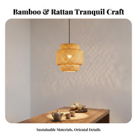 Asian Inspired Woven Bamboo Hanging Lamp Light Handmade Bamboo Lamp Shade Easy Installation Japanese Design Ceiling Lantern Adjustable Height for Guesthouse Owners, Interior Designers, Homeowners, Tea House, Dining Room, Restaurant, Bedroom