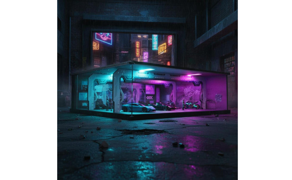 1/64 Scale Neo-Futuristic Parking Garage Diorama DIY Assembly Underground Garage Scene Model Hobby Supply for Hobbyists