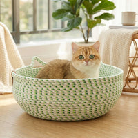Raised Rim Basket Cat Bed Open Top Woven Cat Nest