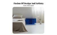 Klein sapphire Gradient Acrylic Cube Table Light Luxury aesthetic space-saving End Table Modern Design Nightstand Square Shape for Home Decorators, Apartment Dwellers, Living Room, Bedroom, Lounge Area, Small Spaces