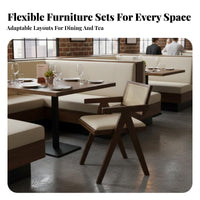 New Chinese design Woven rear Bench and Table durable Wood Frame Restaurant Booth Upholstered Seating Hospitality Furniture Padded Seat padding for Cafe Proprietors, Interior Designers, Teahouse, Lounge Area, Small Spaces