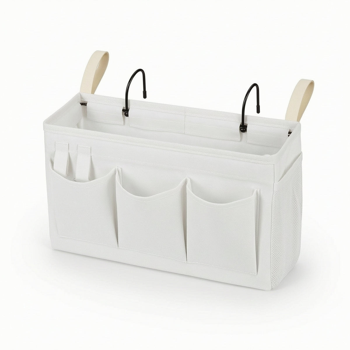 Bedside Holder with Hooks Structured Bedside Holder Crib Organizer Sturdy Hanging Storage Organizer with Mesh Pocket Lightweight