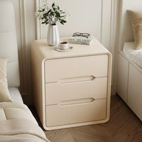 Integrated Handles Modern 2-Drawer Nightstand Scratch Resistant Tech Cloth Cream Design Bedside Cabinet Bedroom Furniture