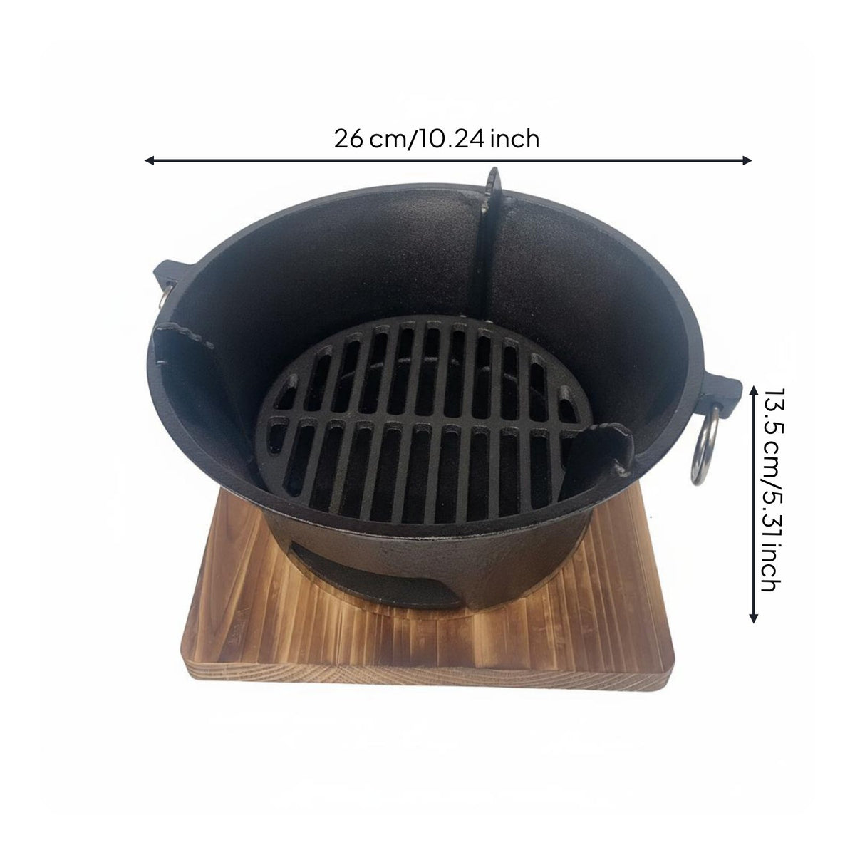 Thickened Design Cast Iron Charcoal Grill Excellent Heat Retention Cast Iron Dry Pot Grill Long-Lasting for Yakiniku Lovers, Outdoor