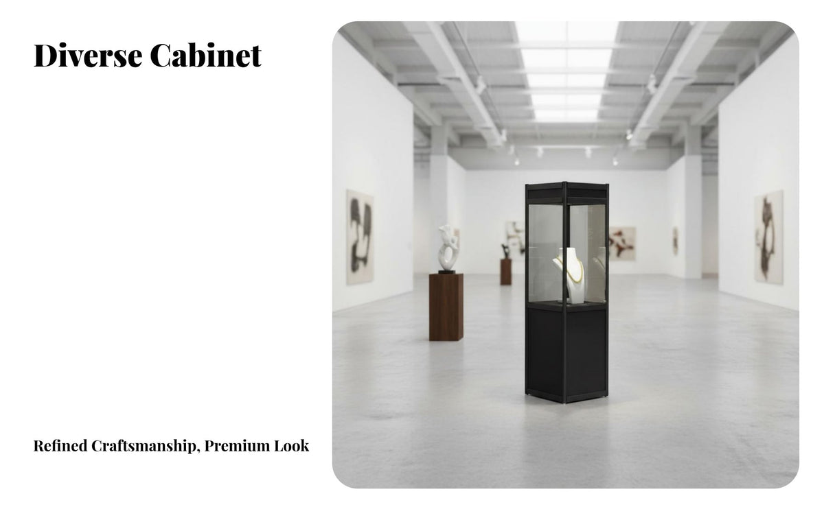 Aluminum Alloy Frame Glass Display Case Adjustable Shelves Glass Door Display Case Multi-Purpose Freestanding Curio Cabinet Easy to Assemble for Exhibitors, Museum Personnel, Exhibition, Retail Shop, Living Room, Home Office