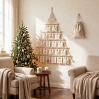 Bohemian Boho Christmas Tree Wall Hanging Handmade Macrame Christmas Tree Reusable Cloth Advent Calendar with Pockets Woven for Families, Apartments, Classrooms