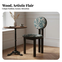 Solid Wood Frame Upholstered Vanity Chair Vintage Design Round Back Wooden Chair Versatile Indoor Furniture Ergonomic Design for Adults, Homeowners, Renters, Bedroom, Living Room, Reading Nook, Lounge Area