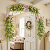 Easter Wreaths for Front Door, Easter Garland Hanging, Easter Egg Garland Colorful Easter Garland Lively Colors Mantlepiece Flower Vine for DIY Crafters, Homeowners, Mantelpiece, Fireplace Mantle, Doorway