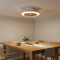 2 in 1 Design Wood Grain Ceiling Fan Illumination Area Saving 110V Ceiling Fan Lamp Wireless Controller Control Fandelier Dimmable LED for Living Room, Bedroom