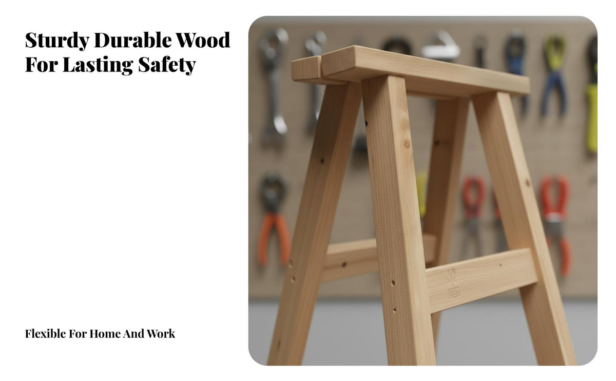Solid Wood Folding Ladder Foldable Wooden V-Shaped Ladder Heavy Duty Climbing Aid for Construction Workers, DIY Enthusiasts, Warehouse, Garden