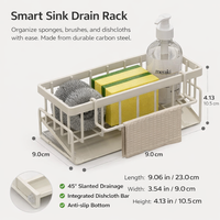Dish Cloth Holder and Kitchen Sink Organizer for Home Use and Dorm Room Students, Carbon Steel with Reinforced Hanging Rod