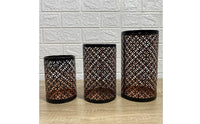 3 Pieces Candle Holder with Cutout Pattern Geometric Decor Black for Living Room