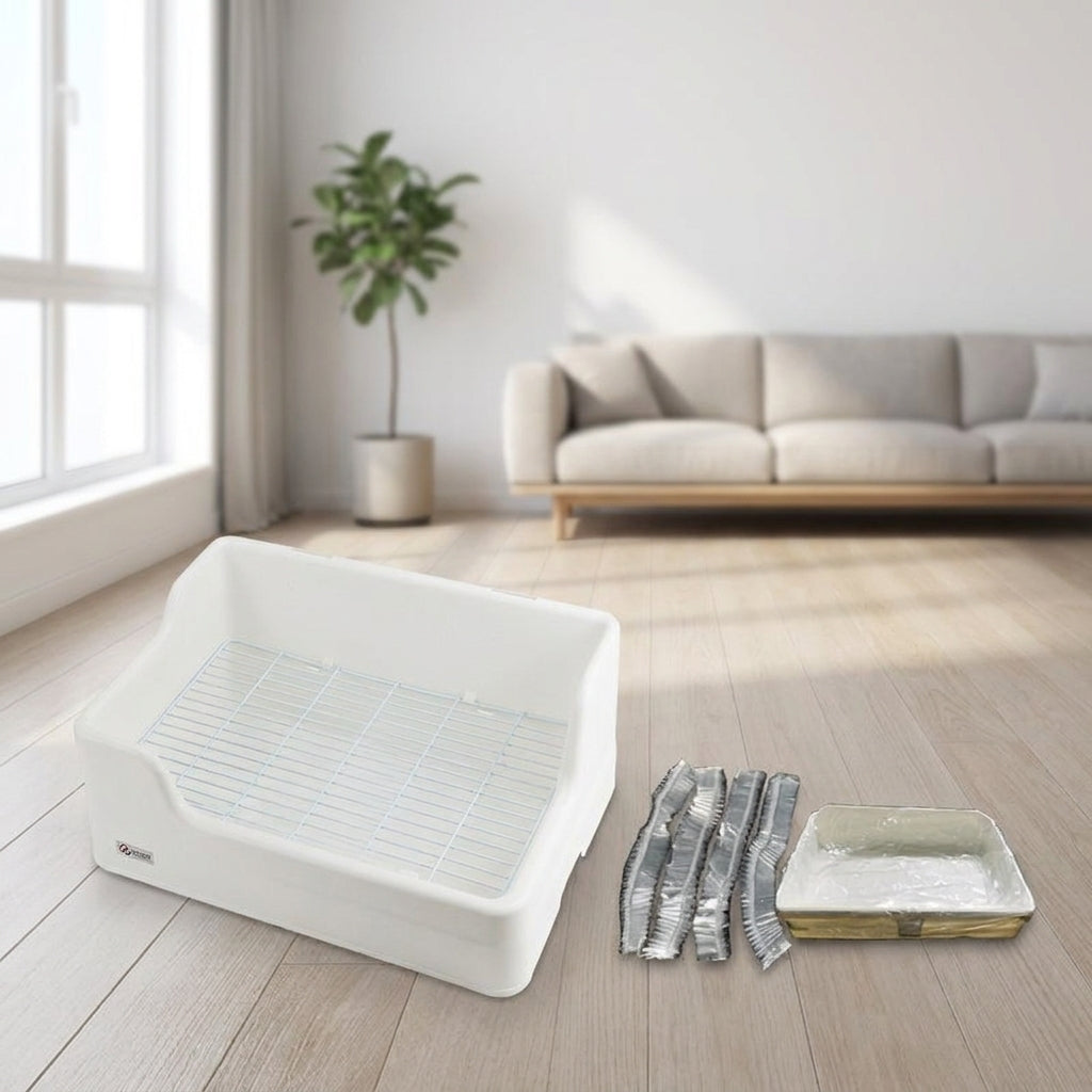 Anti Tip Toilet Rodent Litter Tray with Removable Pan, Large Litter Box for Cage Training, Splash Guard and Elastic Band Fixation for Small Pets