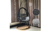 Hanging Basket Chair with Stand Freestanding Rattan Swing Chair with Stand Cushioned Furniture for Balcony, Living Room, Reading Corner
