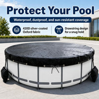 Sturdy Duty Pool Cover, Round Hot Tub Cover 20cm High, Black Oxford Cloth Waterproof Dustproof Winter Pool Cover