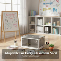 Collapsible Storage Crate with Doors Foldable Book Bin Large Capacity for Closet