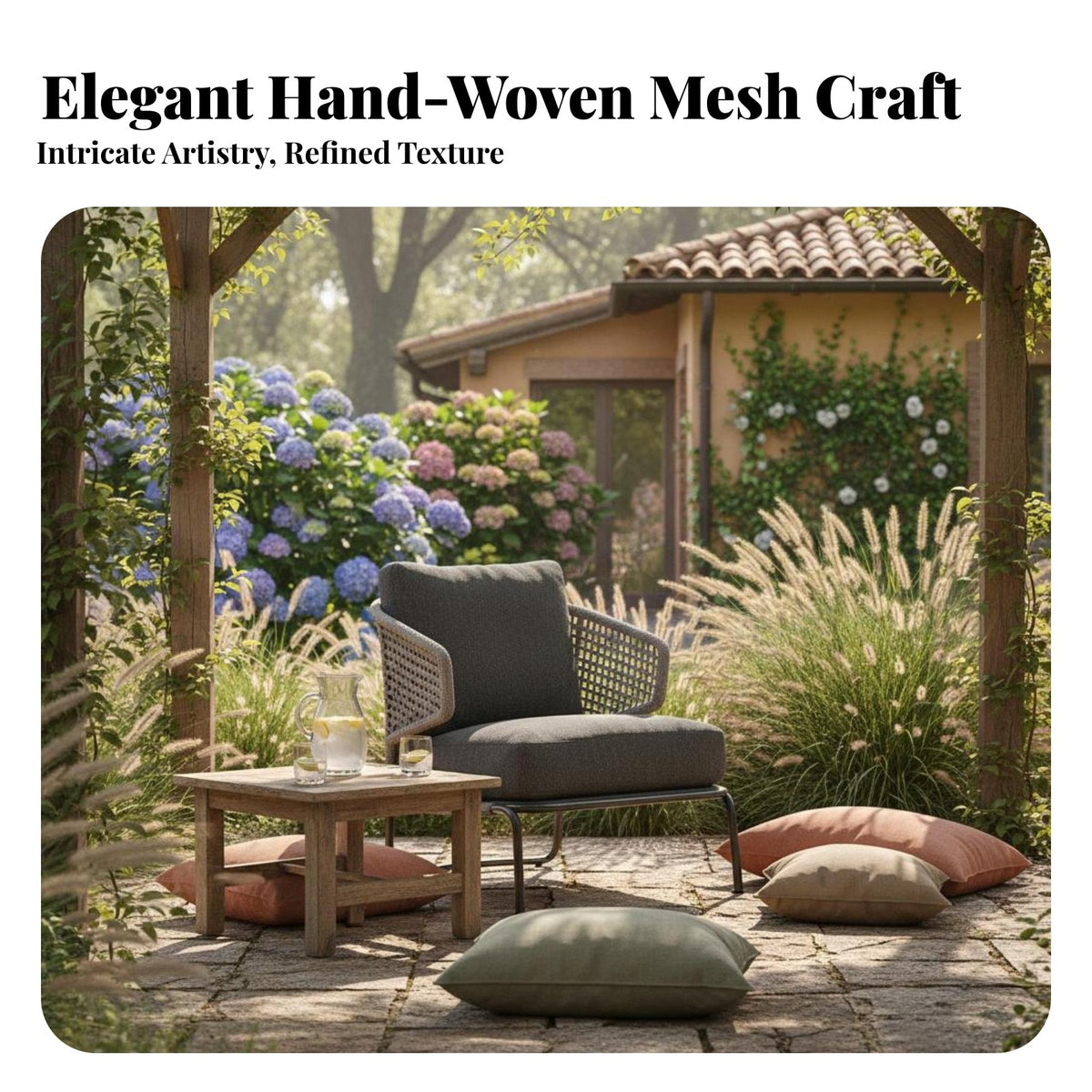 Woven Rope Armchair Nordic Appearance Woven Rope Lounge Chair Handwoven Design Outdoor Furniture for Homeowners, Business-Grade Buyers, Sunroom