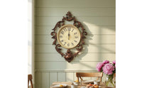 Bronze Toned French Style Wall Timepiece Scrollwork Ornate Wall Timepiece Floral Home Decor foliageLike Detailing
