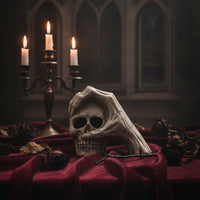 Cranium with Spectral Hand Halloween Cranium Ornament Small Decorations for Goths, Party Hosts, Spooky House, Office Desk