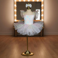 Girls Glitter Ballet Skirt Dress Sequins Ballet Skirt Dress Rainbow Tulle Princess Costume Ruffle Sleeves Glitter