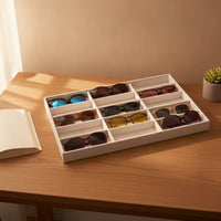 Glasses Display Tray with 15 Compartments Linen-Textured Eyewear Display Tray Open-Top Slim-Profile for Retailers, Vanity Tables