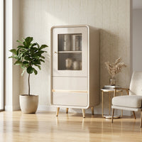 Narrow Cabinet with Glass Door Lumber Cabinet with Drawer Freestanding Cupboard for Living Room, Small Apartment, Entryway