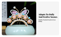 Traditional Chinese Attire Hair Jewelry Adorable Hare Ear Pearl Hair Crown Elegant Design Chinese Design Butterfly Tiara for Girls, Photo Shoots