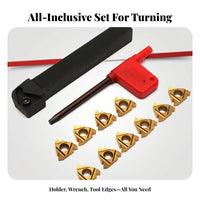 Lathe Threading Kit Rectangular Shank Carbide Insert Set Gold Triangular for Thread Cutting