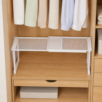 Expandable Shelf Cupboard Organiser, White Carbon Steel Pantry Shelf, No-Drill Storage for Kitchen & Desk, 52-86cm Adjustable